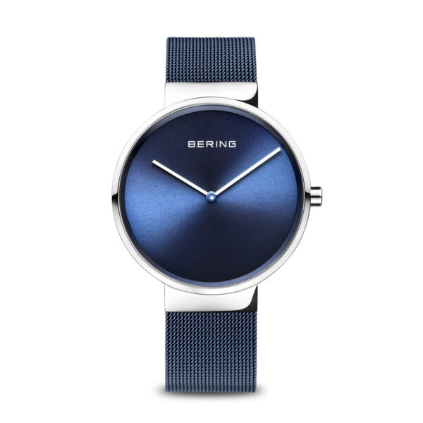 Bering Classic Polished Steel & Blue Mesh Watch - 14539-307