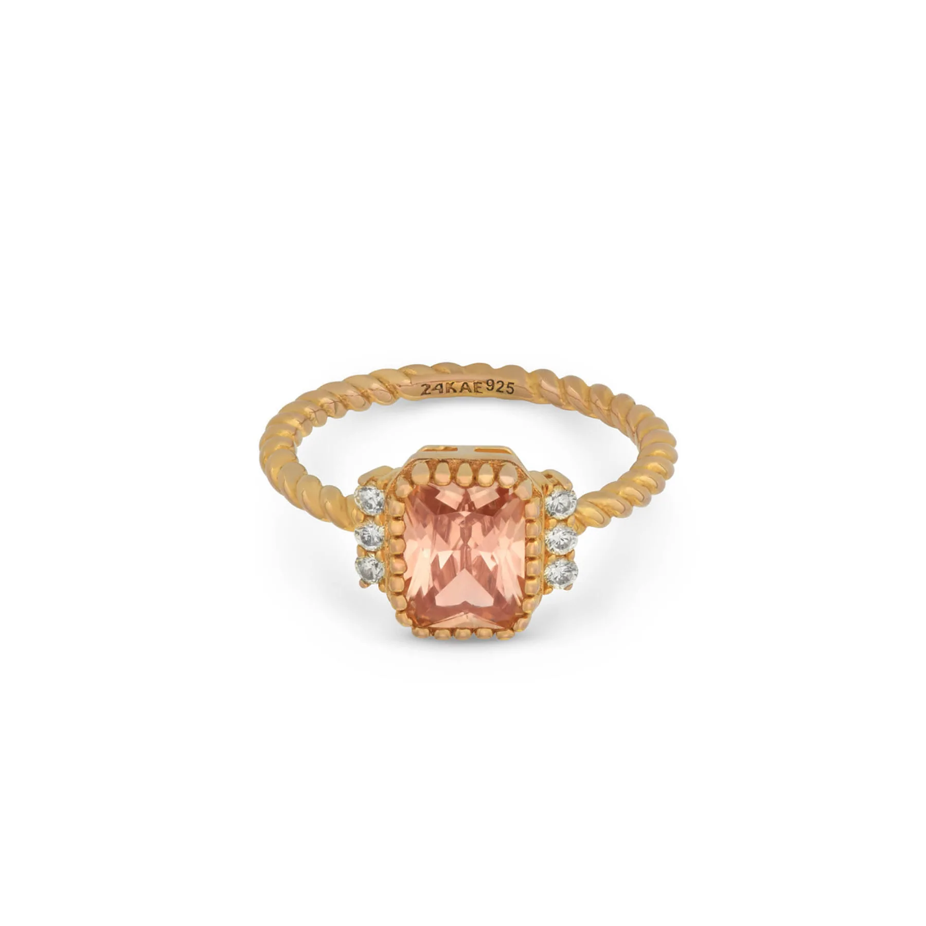 24Kae Gold Rope Ring with Peach Stone