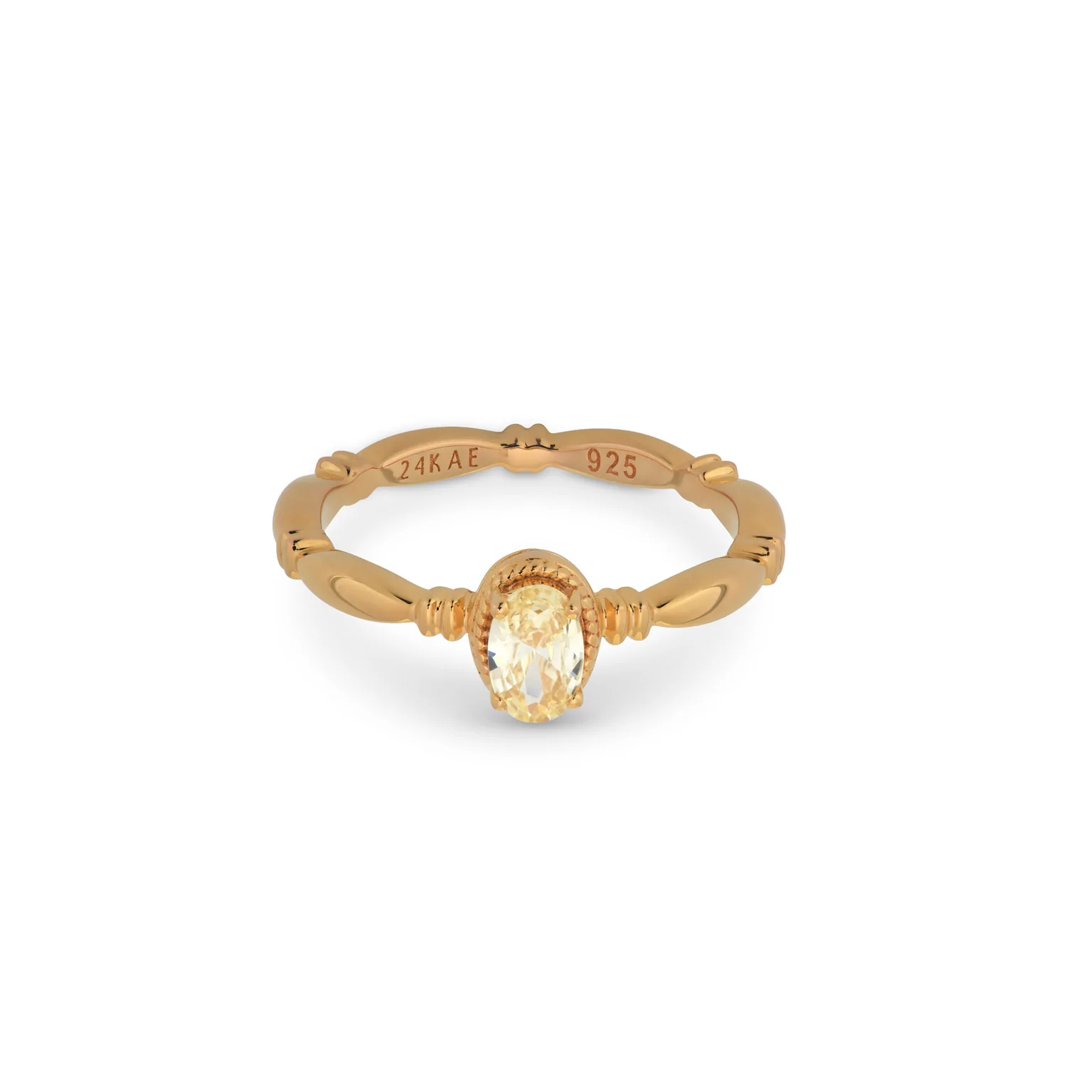 24Kae Gold Ring with Oval Beige Stone