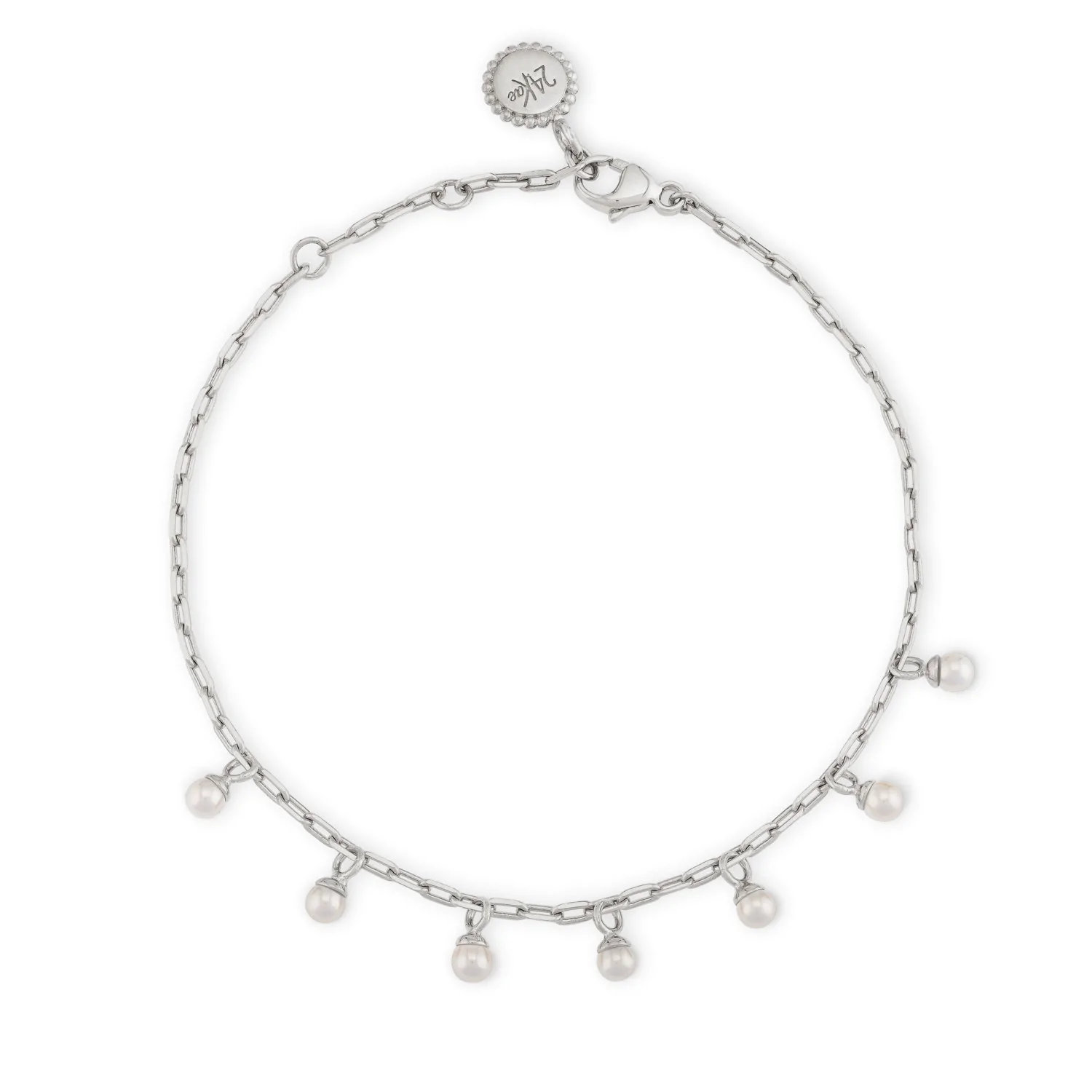 24Kae Silver Bracelet with 7 Hanging Pearls