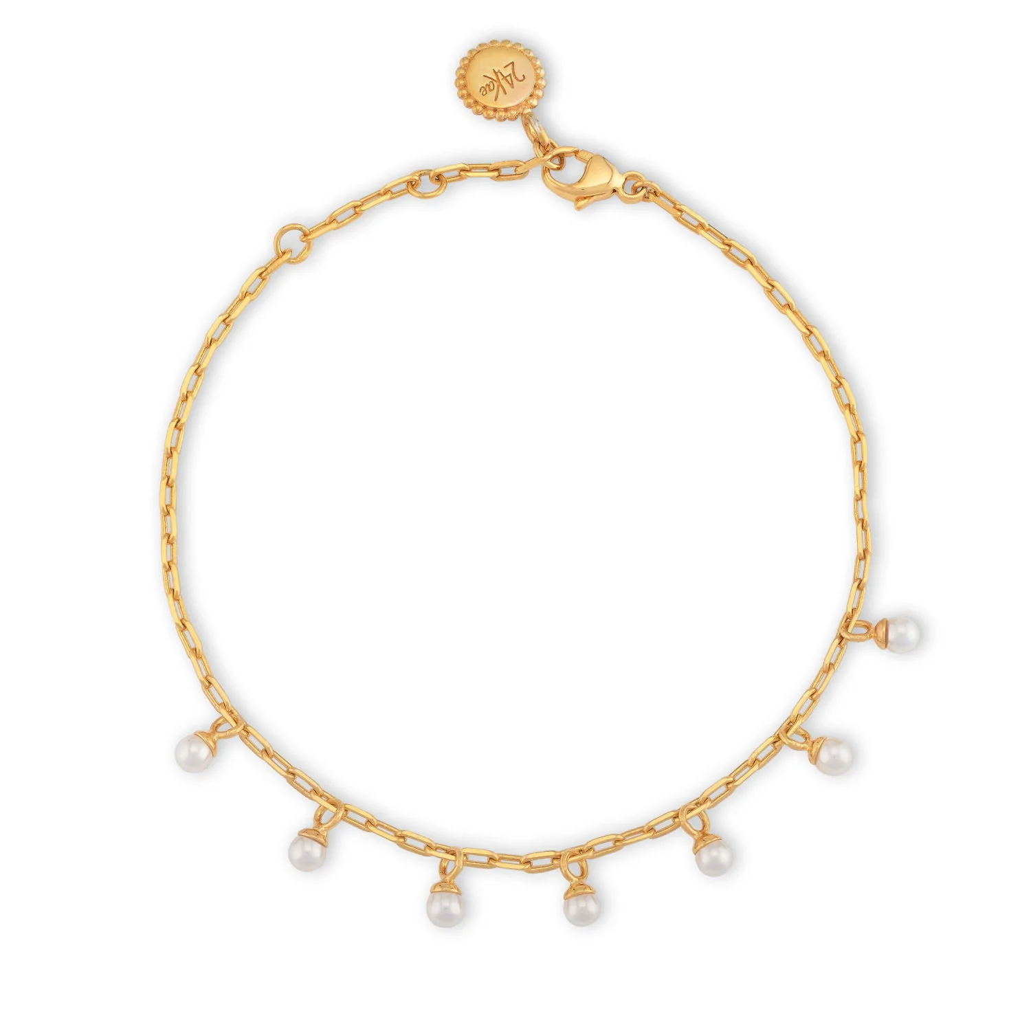 24Kae Gold Bracelet with 7 Hanging Pearls