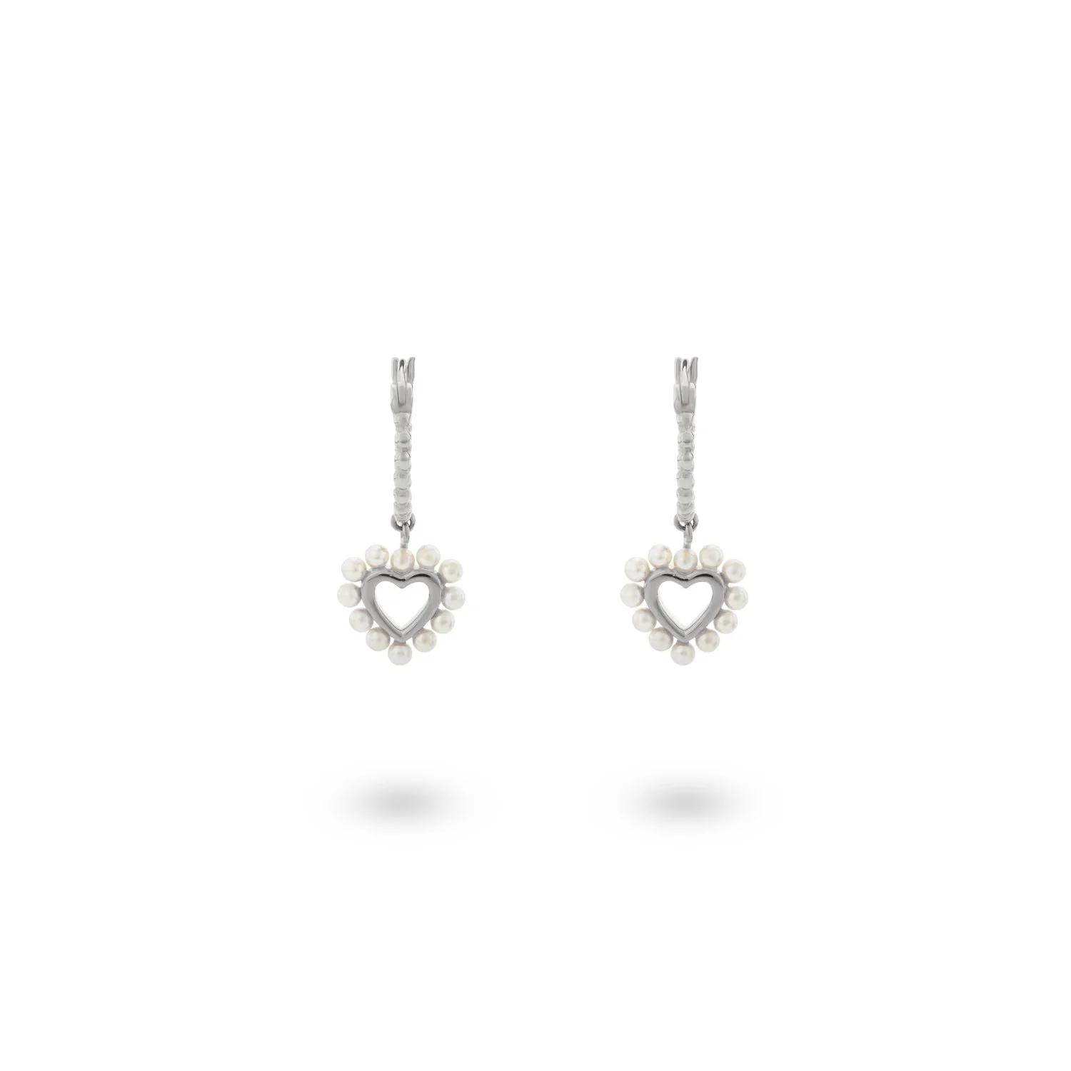 24Kae Silver Beaded Hoop Earrings with Pearl Hearts