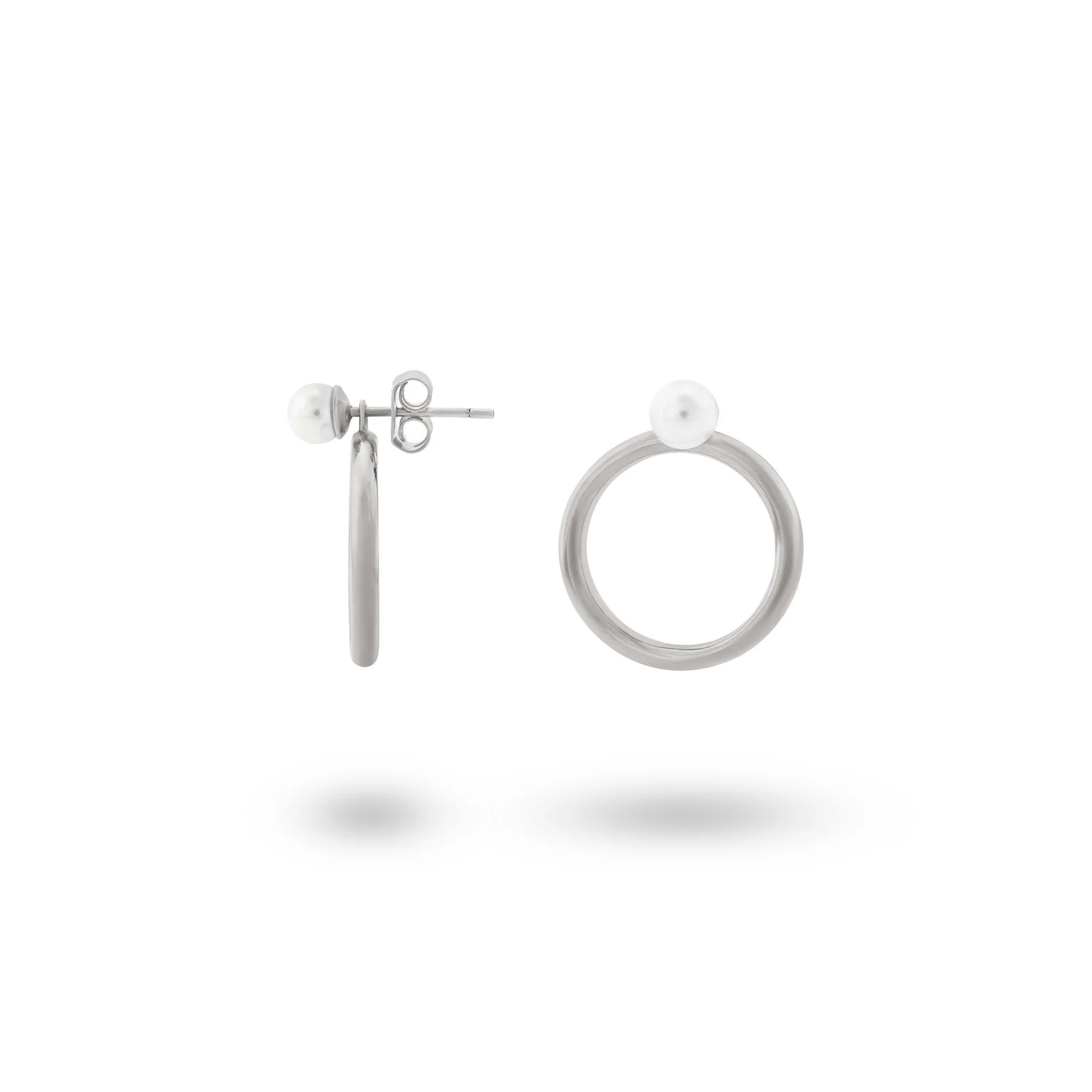 24Kae Silver Pearl Stud Earrings with Open Circle Drop