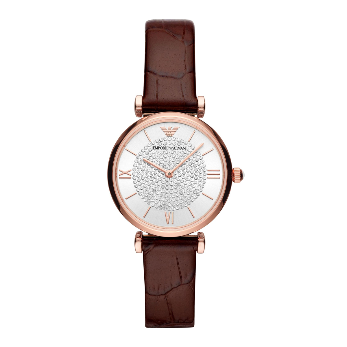 Emporio Armani Gianni T-Bar Watch - Rose & Brown Leather