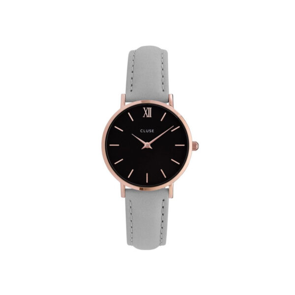 Cluse Minuit Rose Gold & Black Watch with Grey Strap