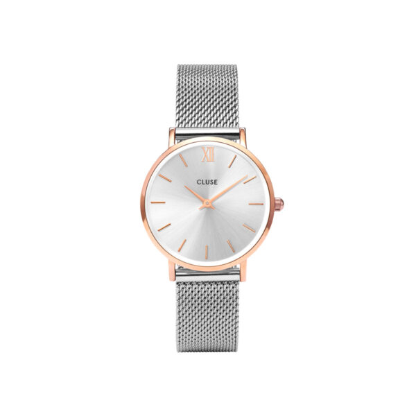 Cluse Minuit Mesh Rose Gold & Silver Watch