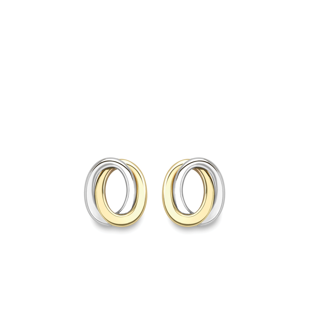 Two-Tone Gold Open Oval Stud Earrings
