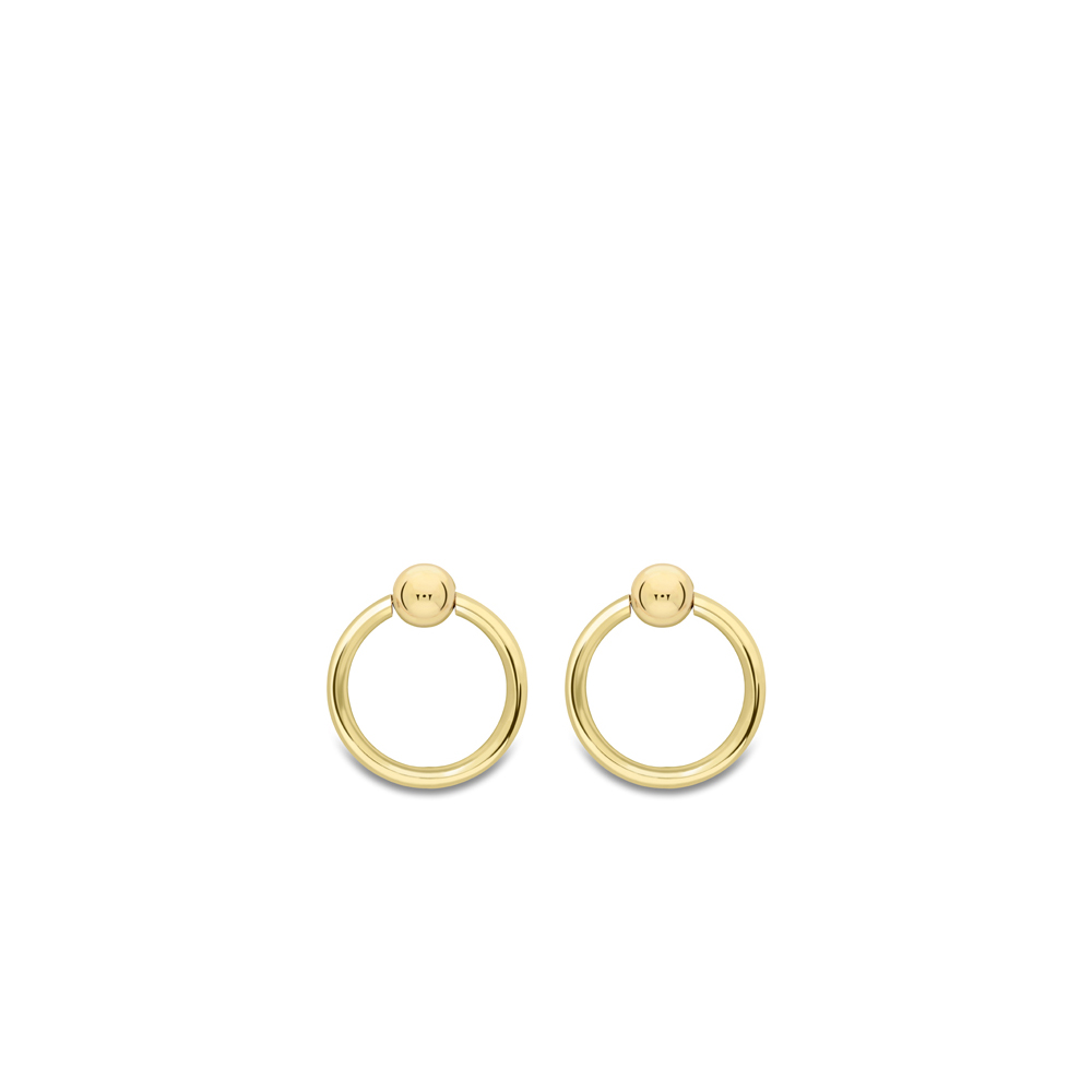 Yellow Gold Ball & Open Circle Stud Earrings