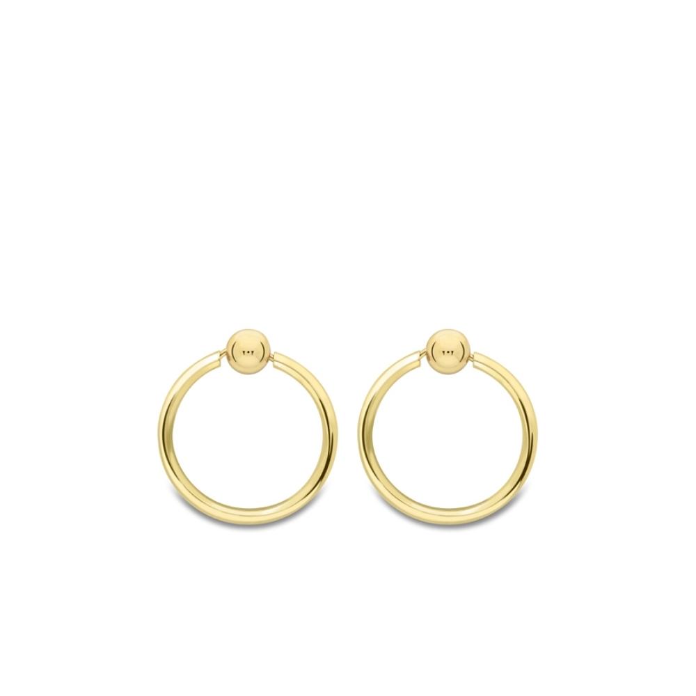 Yellow Gold Ball Stud Earrings with Open Circle Drop