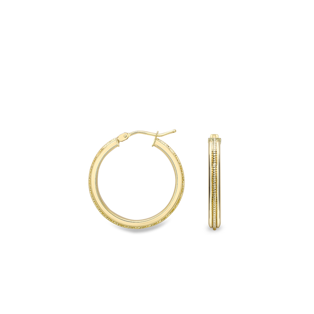 9ct. Yellow Gold Patterned Hoop Earring - 20mm