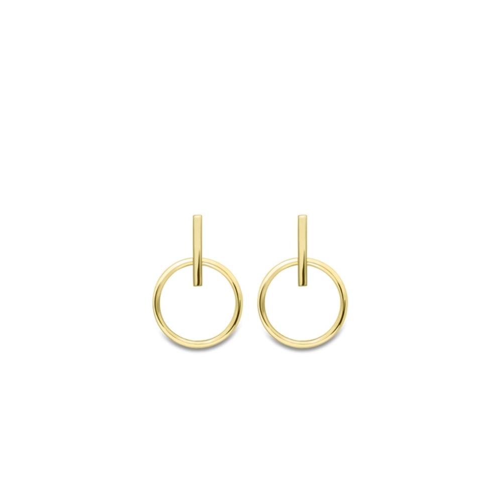 Yellow Gold Bar & Hoop Stud Earrings - 15mm