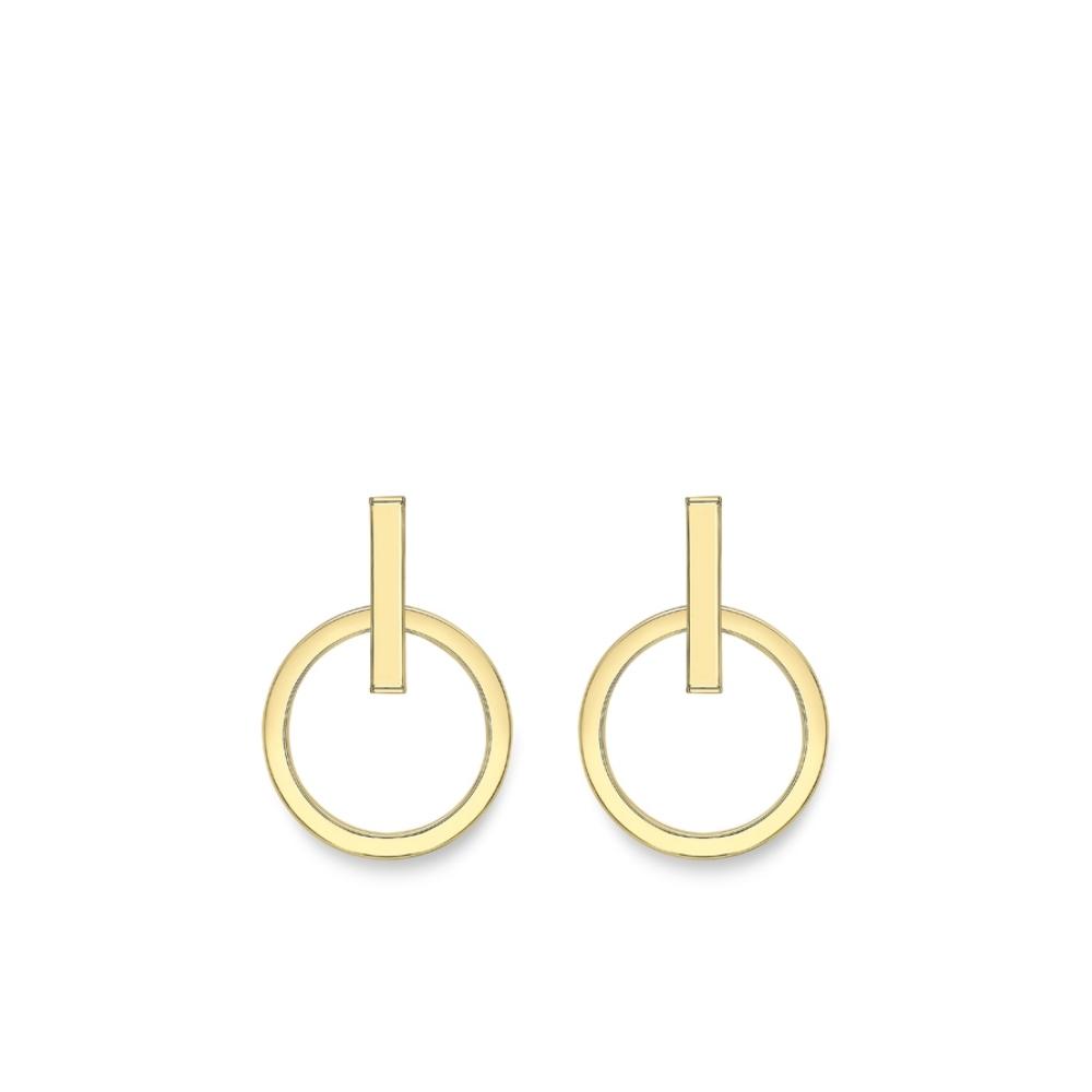 Yellow Gold Open Circle & Bar Stud Earrings