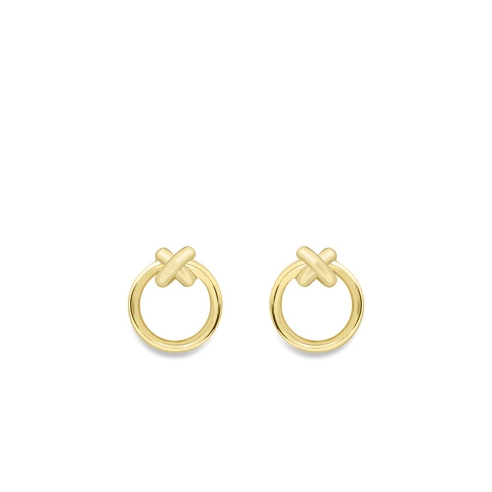 Yellow Gold Knot & Hoop Stud Earrings
