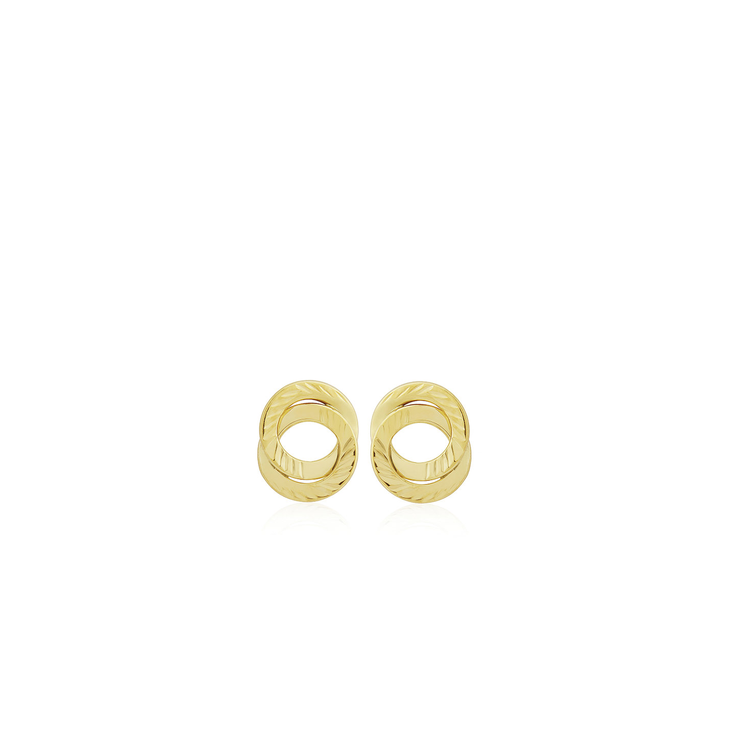 Yellow Gold Patterned Double Circle Stud Earring