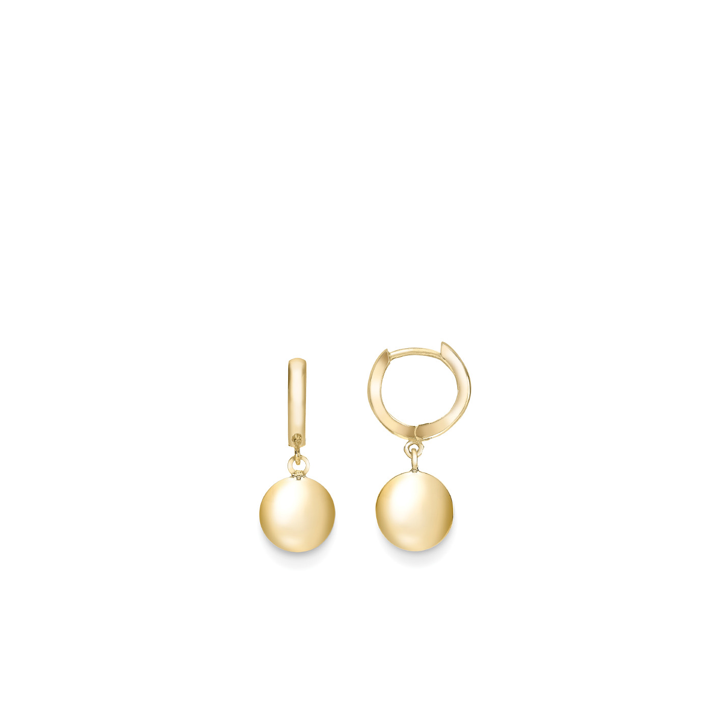 Yellow Gold Huggie Earring with Ball Drop