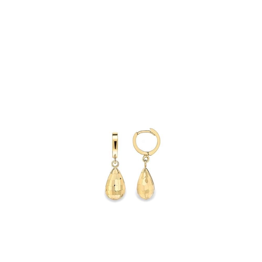 Yellow Gold Huggie Pear Drop Earrings