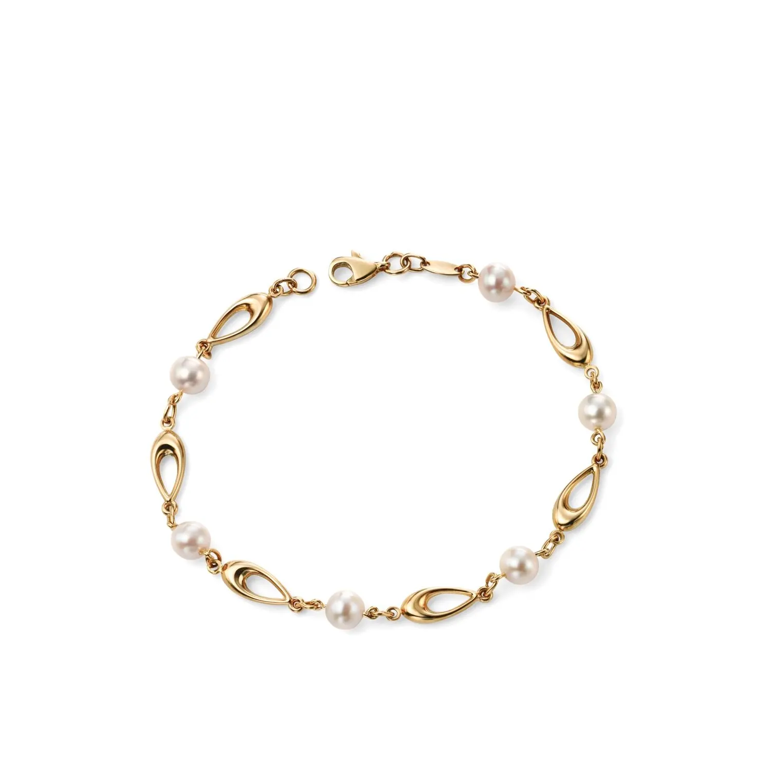 Yellow Gold Link Bracelet with Freshwater Pearls