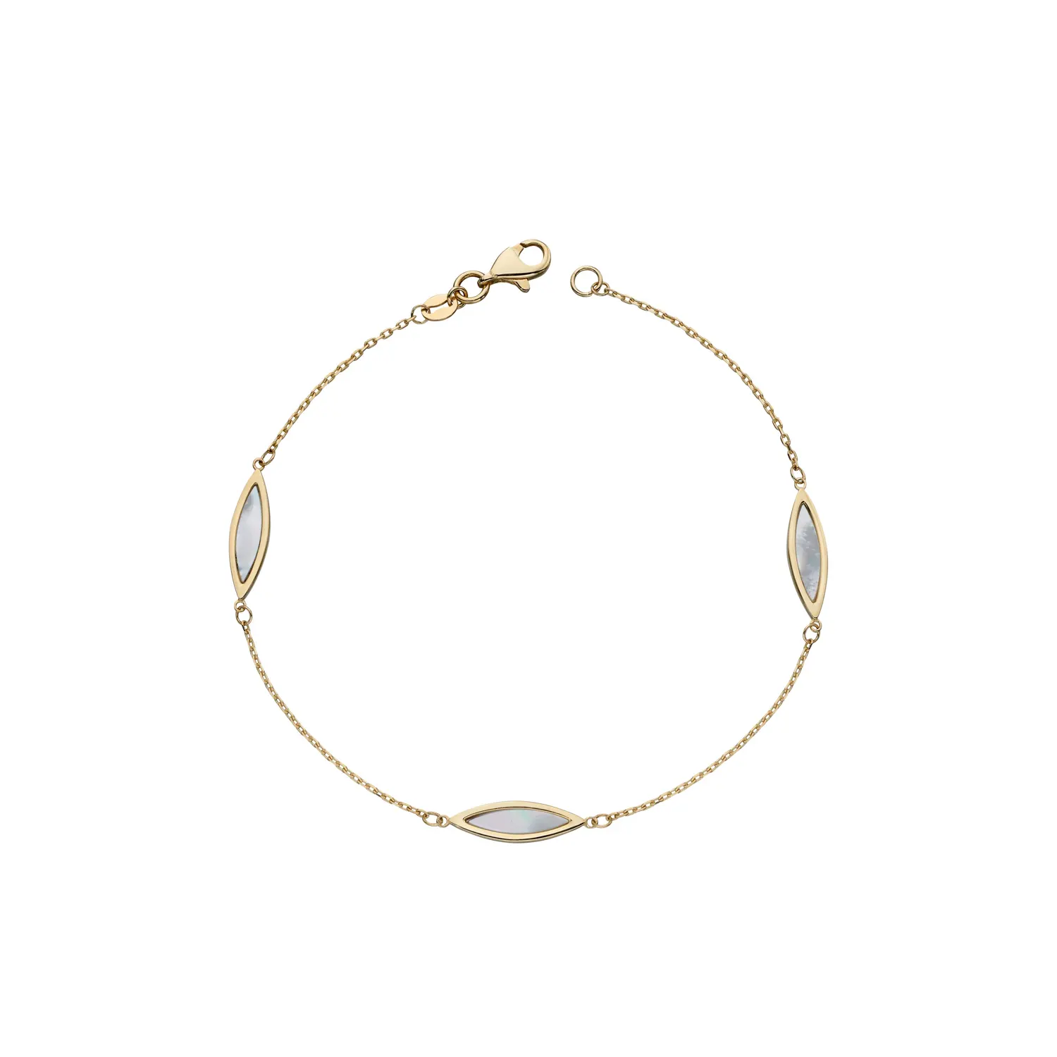 Yellow Gold Trace Chain Bracelet with Mother-of-Pearl