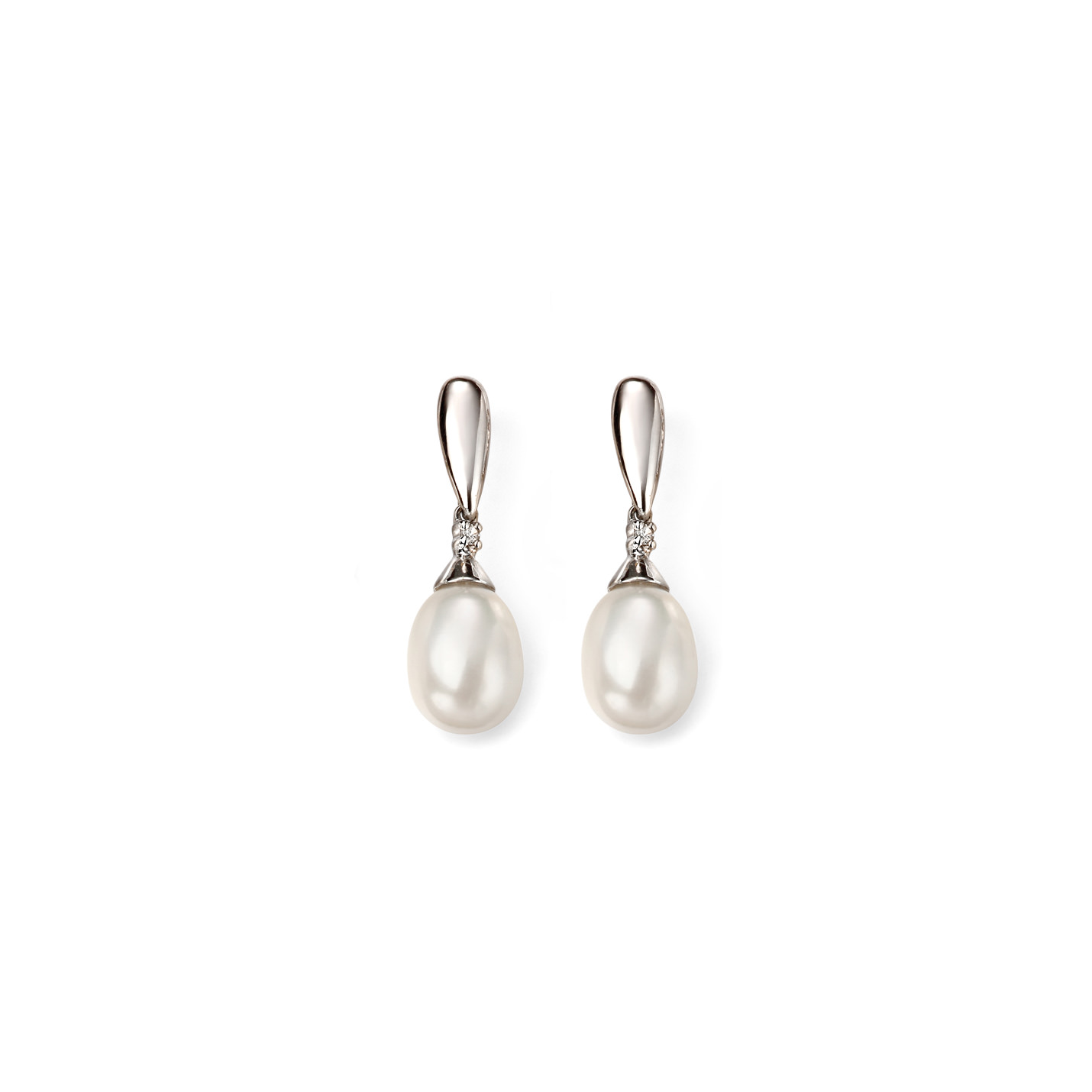 White Gold, Diamond & Pearl Drop Earrings