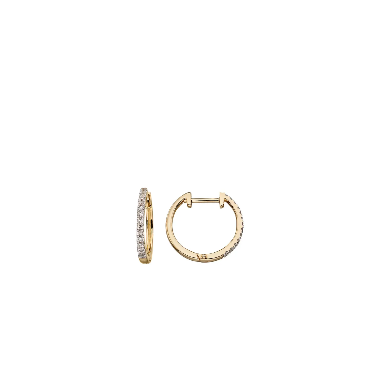 Diamond & Yellow Gold Hoop Earrings - 14mm