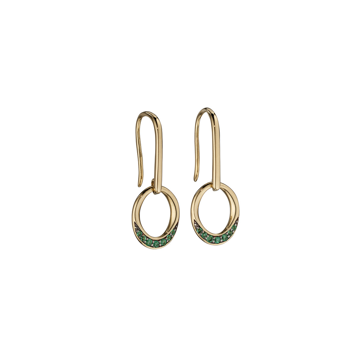 Yellow Gold Open Oval & Emerald Earrings