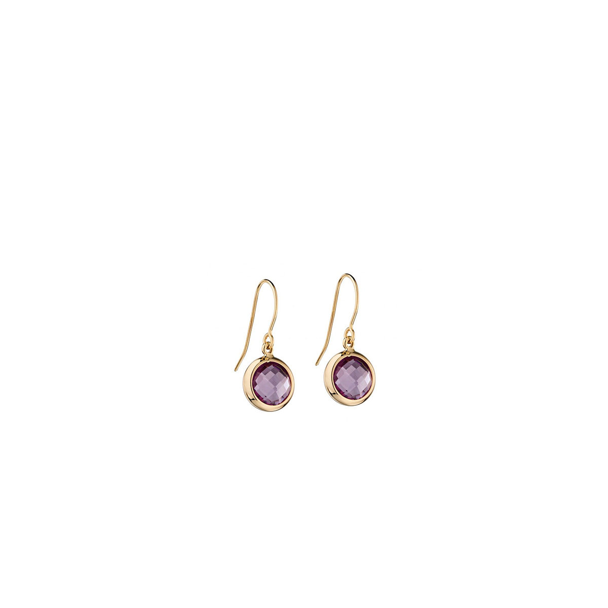Yellow Gold & Amethyst Round Drop Earrings