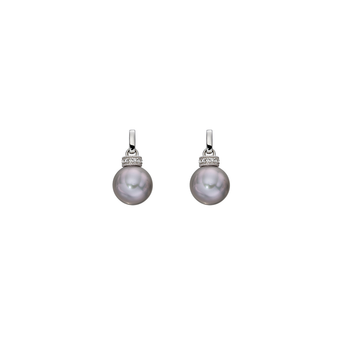 Grey Pearl & CZ Set Rondelle Earrings