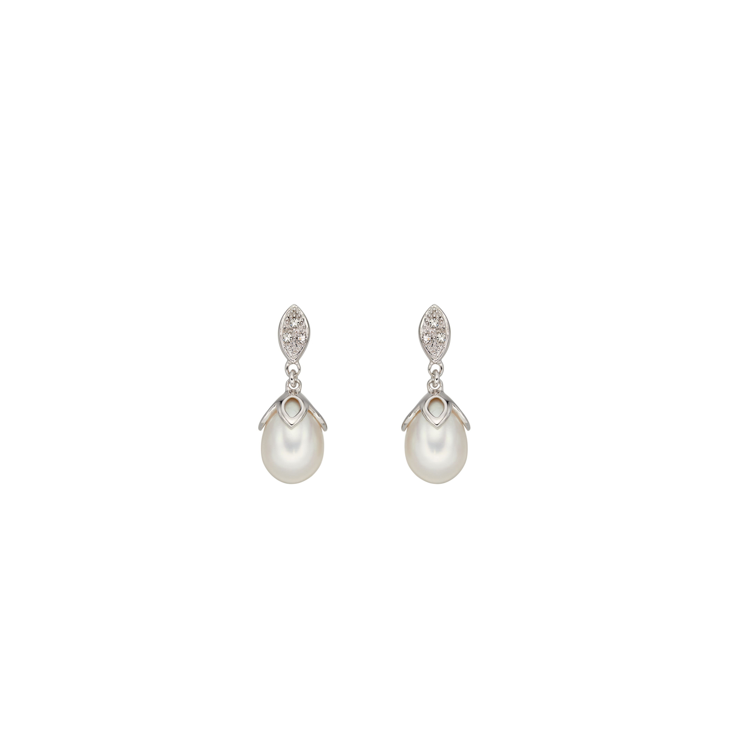 White Gold, Diamond & Freshwater Pearl Earrings