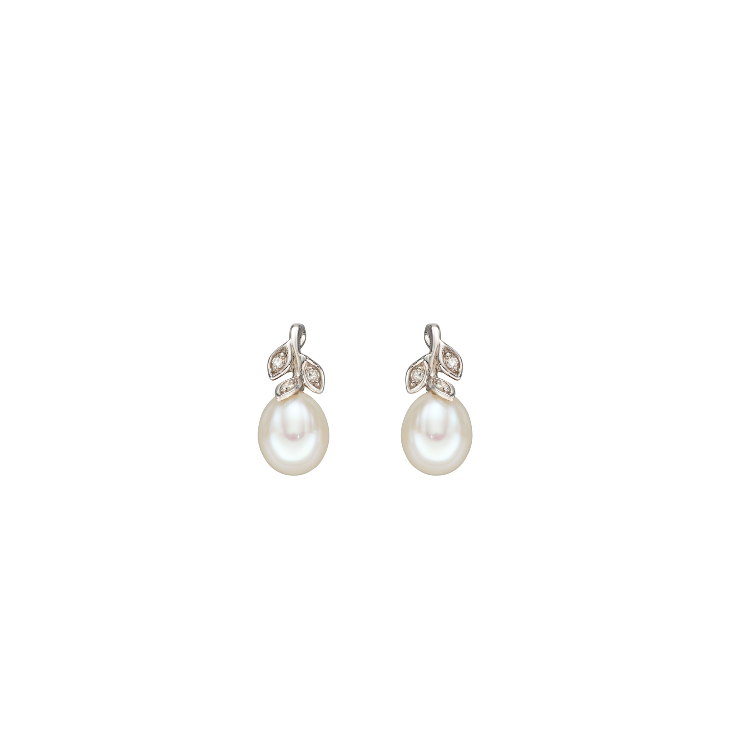 Freshwater Pearl & Diamond Leaf Earrings