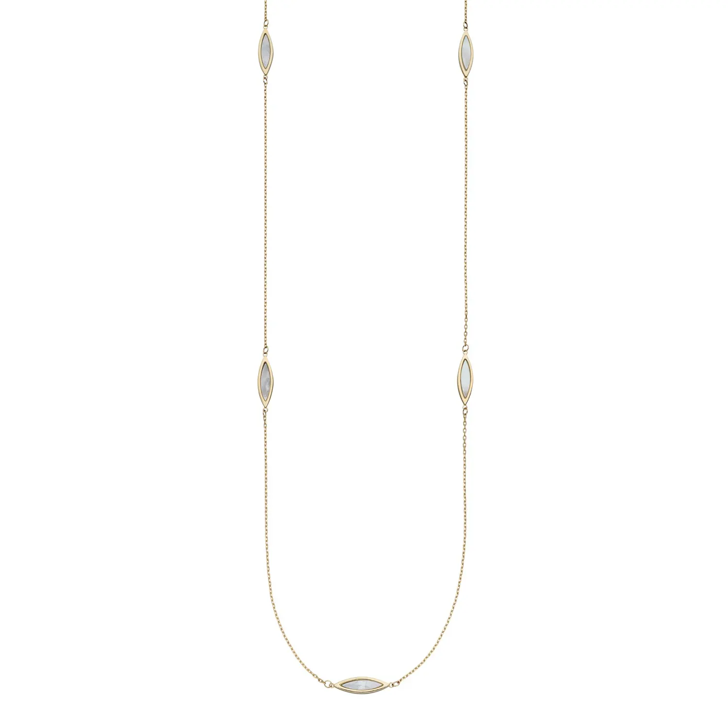 Yellow Gold Long Necklace with Mother-of-Pearl