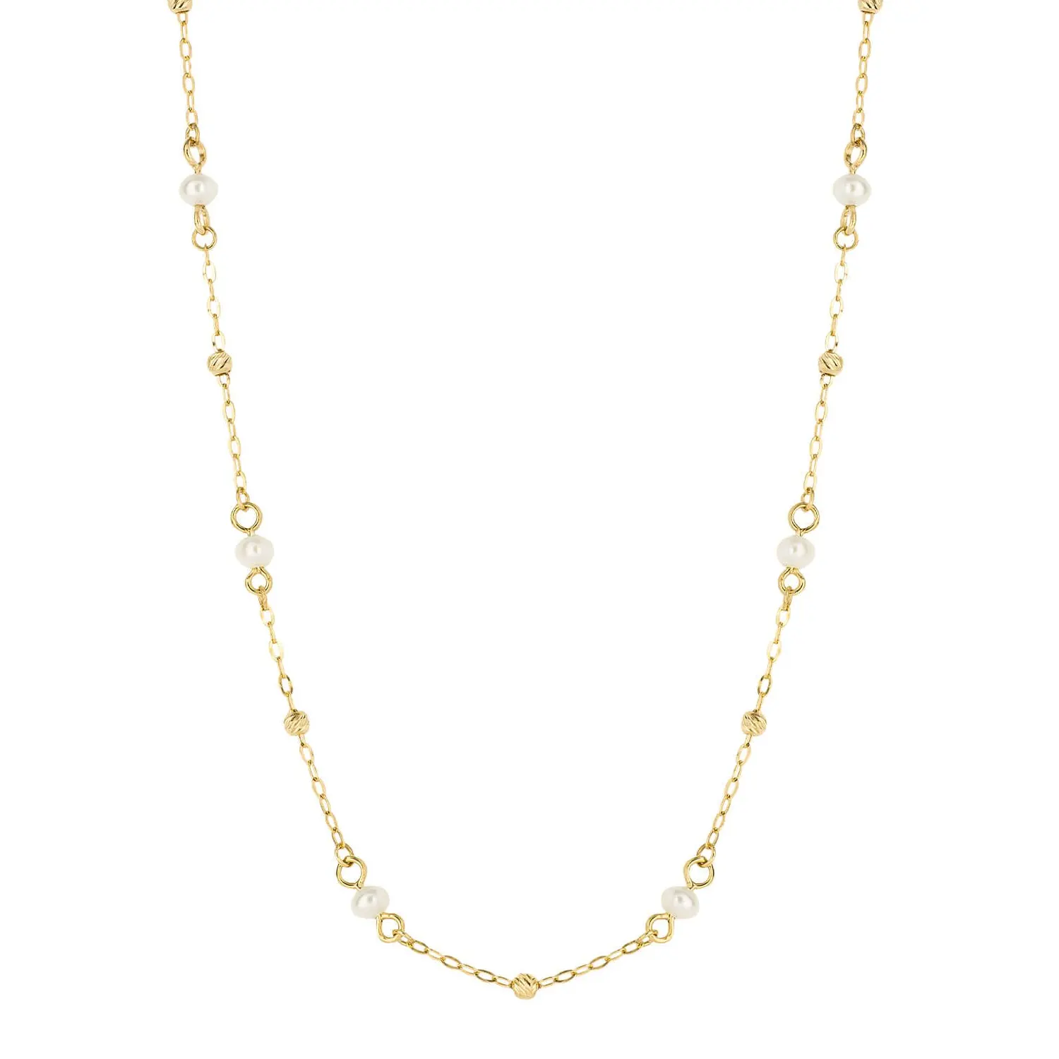 Pearl & Yellow Gold Fine Chain Necklet