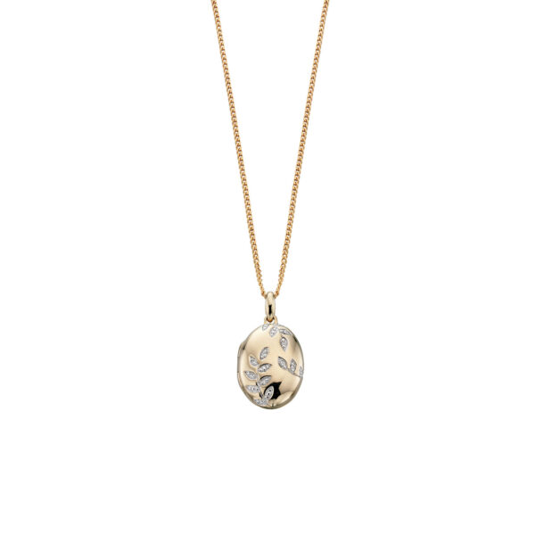Yellow Gold Locket with Diamond Leaves