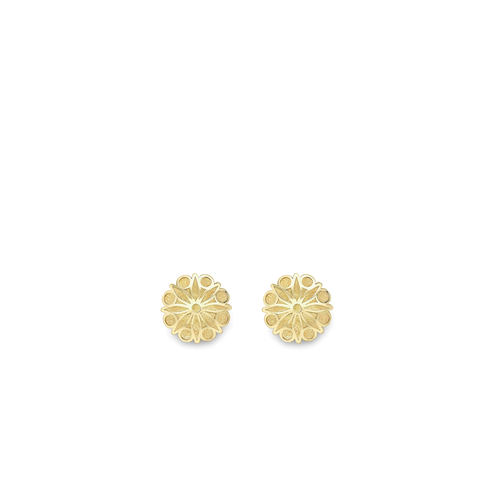 Yellow Gold Flower Pattern Stud Earrings