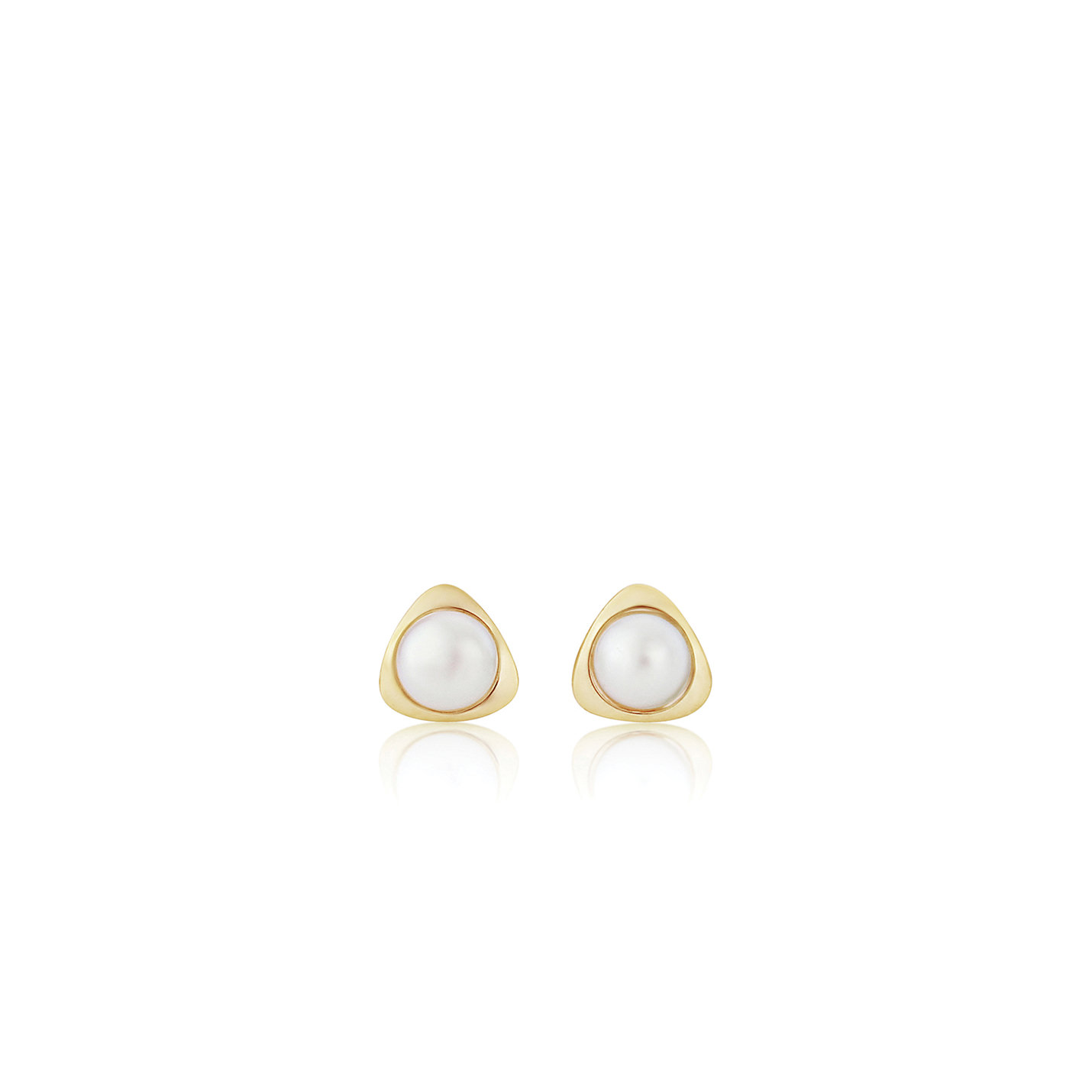 Yellow Gold & Pearl Triangle Stud Earrings
