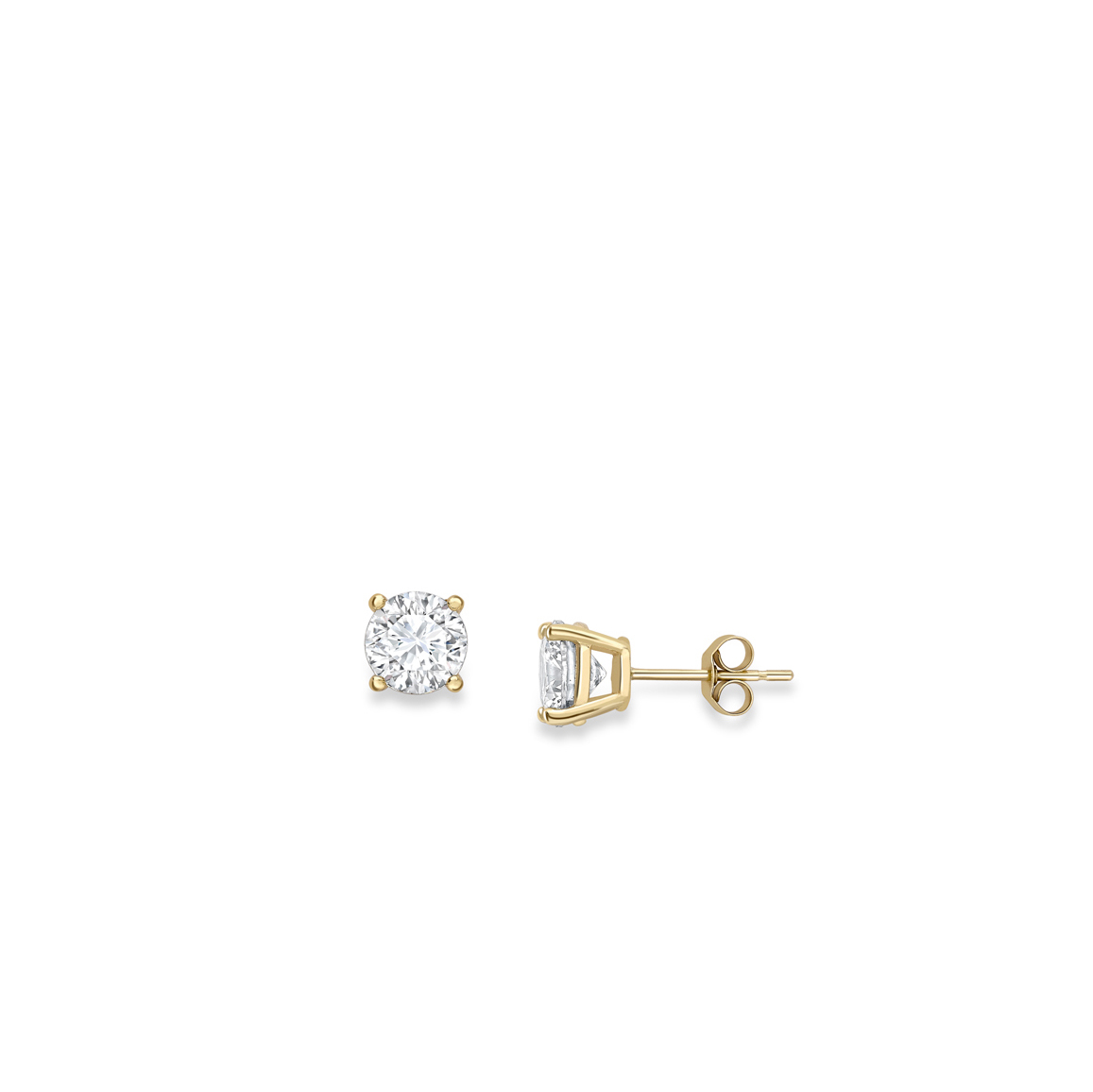Yellow Gold Claw-Set CZ Stud Earrings - 7mm