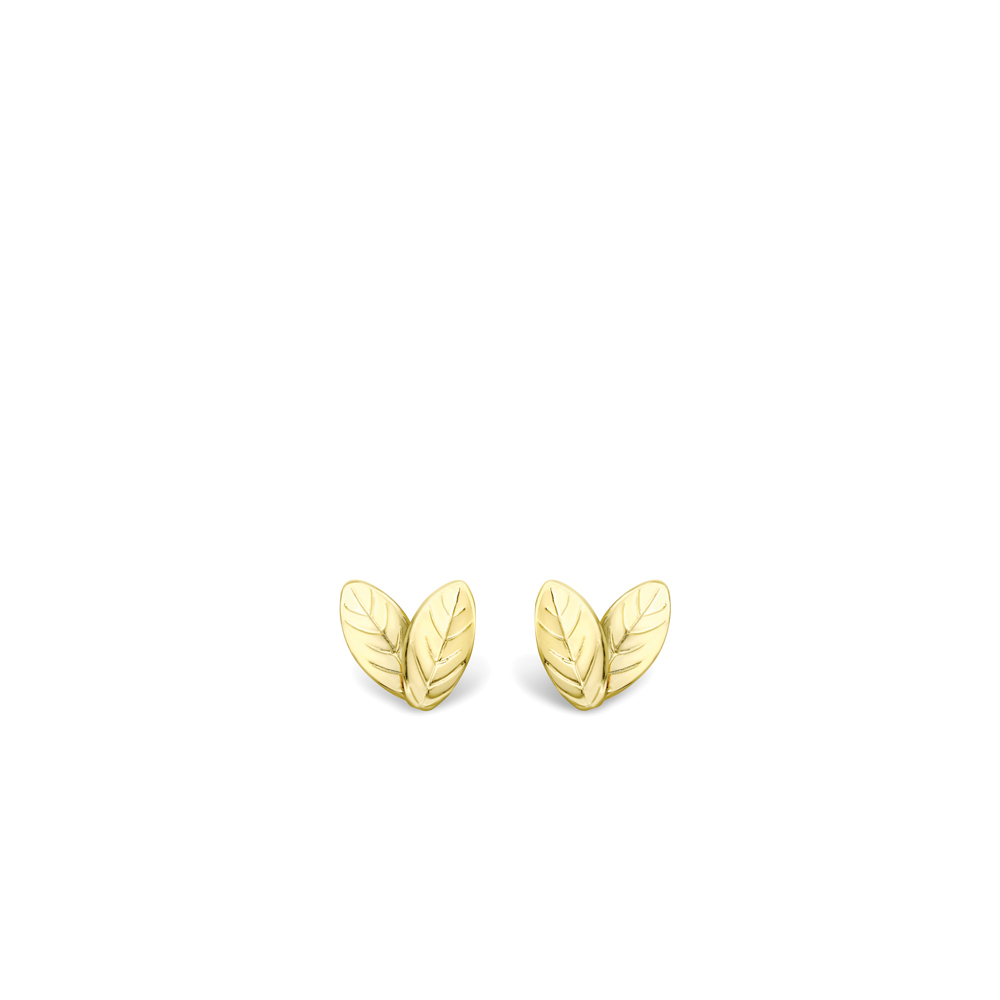 Yellow Gold Double Leaf Stud Earrings