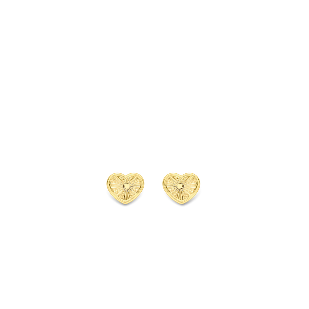 Yellow Gold Diamond-Cut Heart Stud Earrings