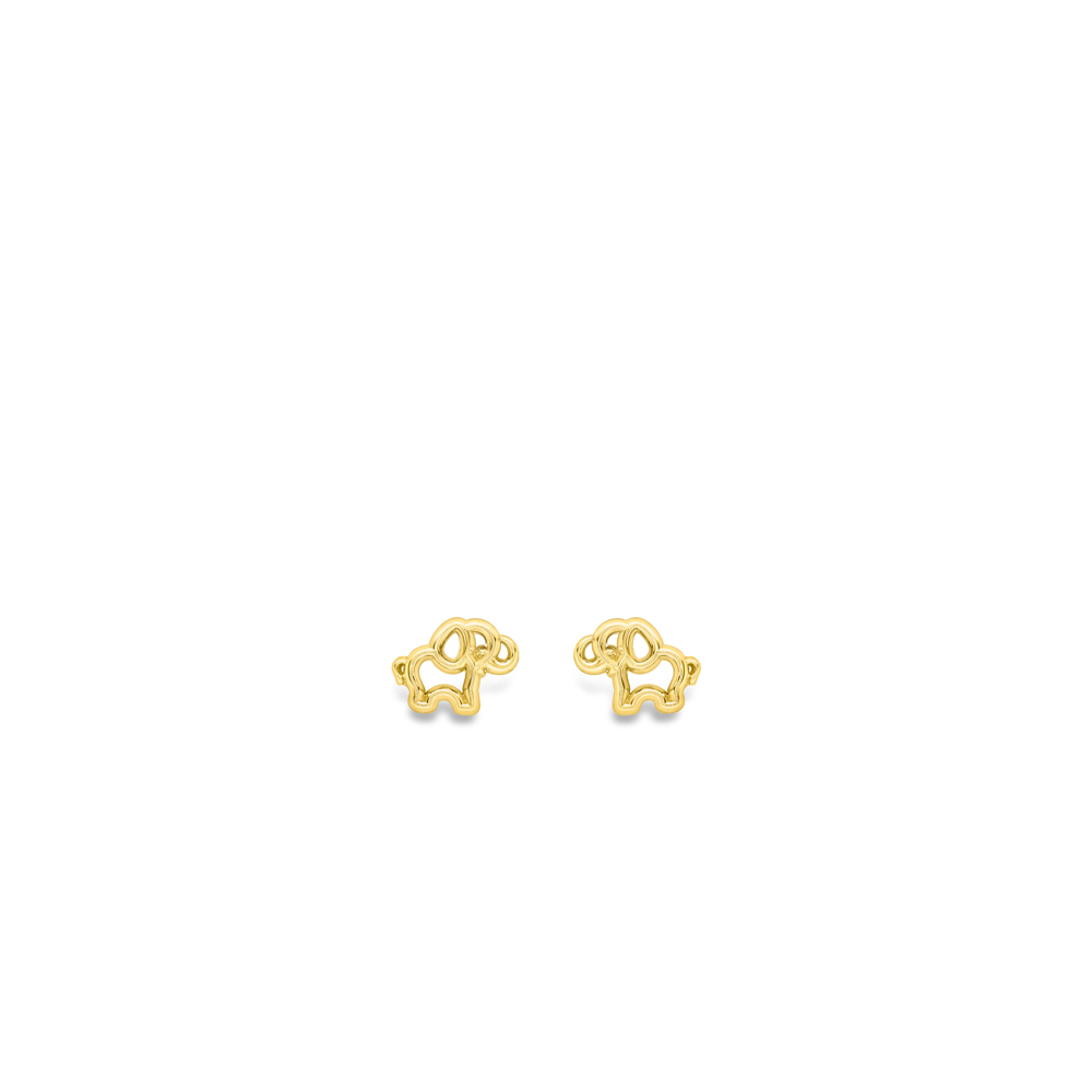 Yellow Gold Elephant Outline Stud Earrings