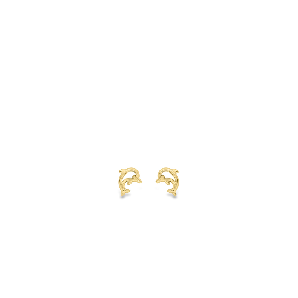 Yellow Gold Dolphin Outline Stud Earrings