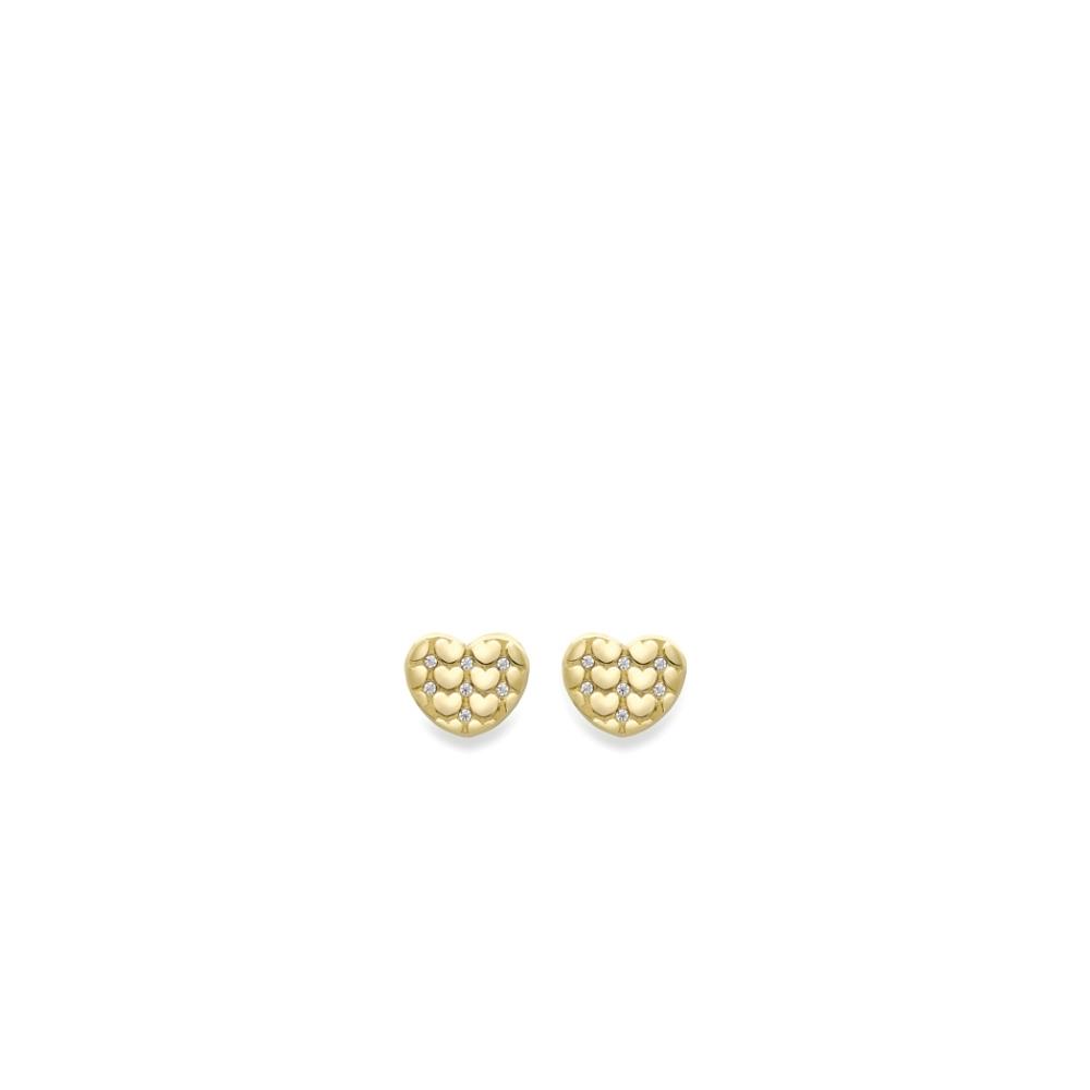 Yellow Gold & CZ Heart Stud Earrings