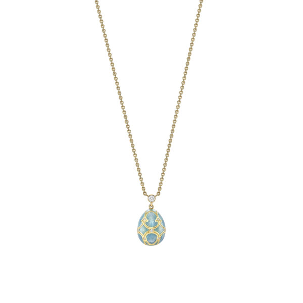 Fabergé Heritage Diamond & Turquoise Guilloché Enamel Petite Egg Necklace