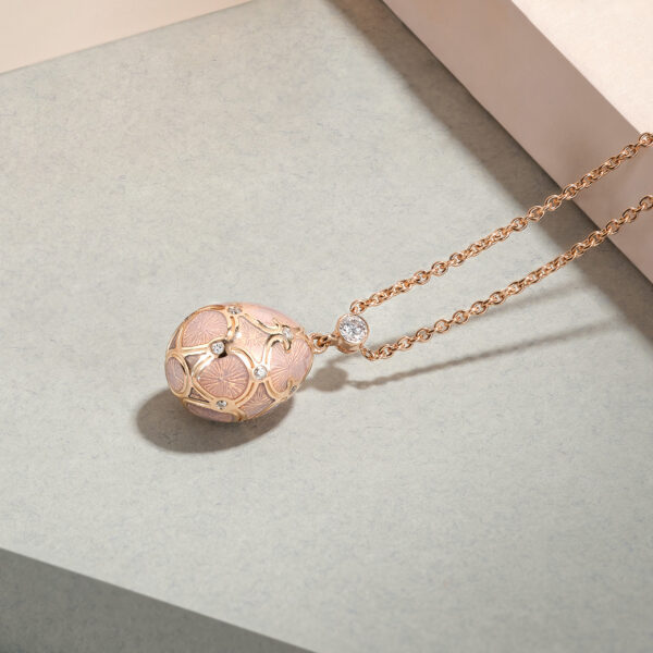 Fabergé Heritage Diamond & Pink Guilloché Enamel Petite Egg Necklace