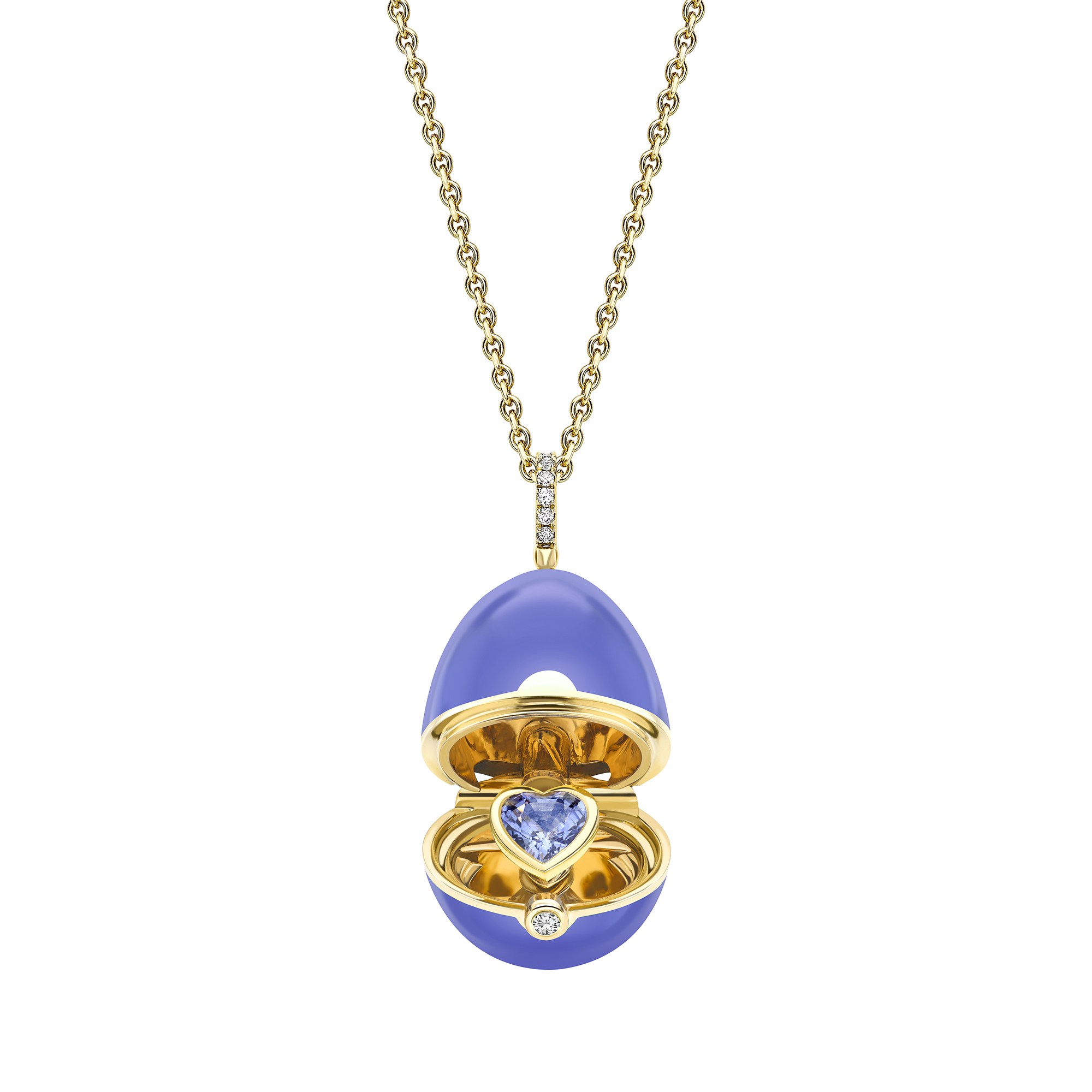 Fabergé Essence Blue Sapphire Heart Surprise Egg Necklace