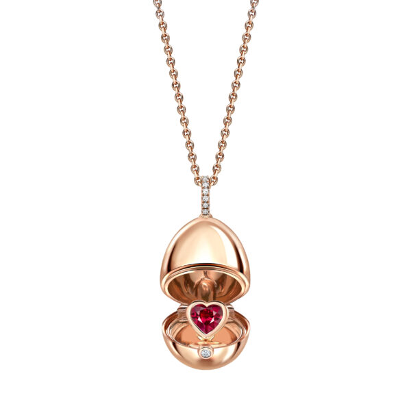 Fabergé Essence Rose Gold & Ruby Heart Surprise Egg Necklace