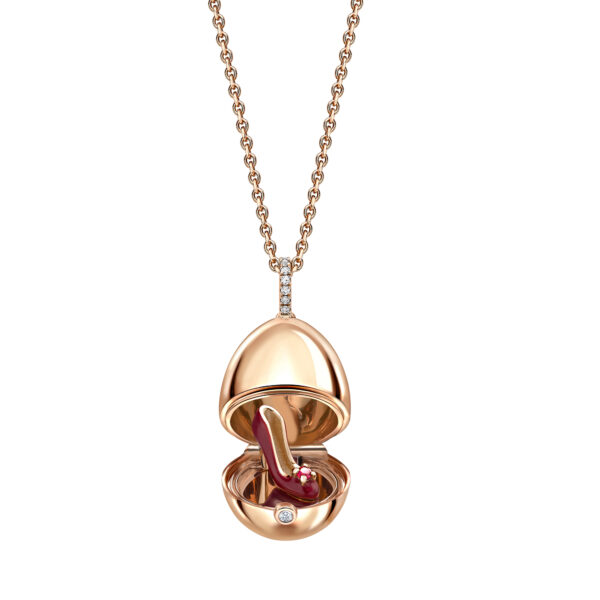 Fabergé Essence Rose Gold & Ruby Shoe Surprise Egg Necklace