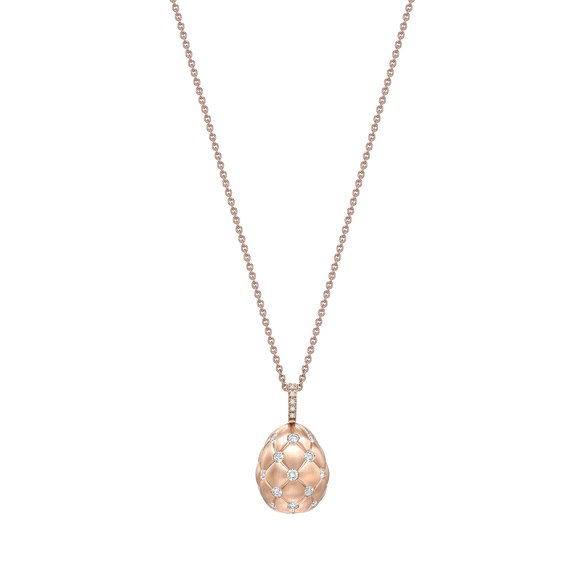 Fabergé Treillage Diamond & Rose Gold Egg Necklace