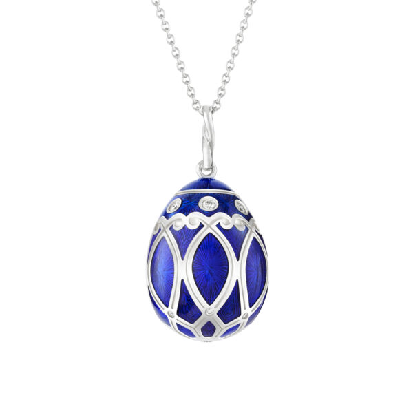 Fabergé Heritage Palais Diamond & Royal Blue Guilloché Enamel Egg Necklace