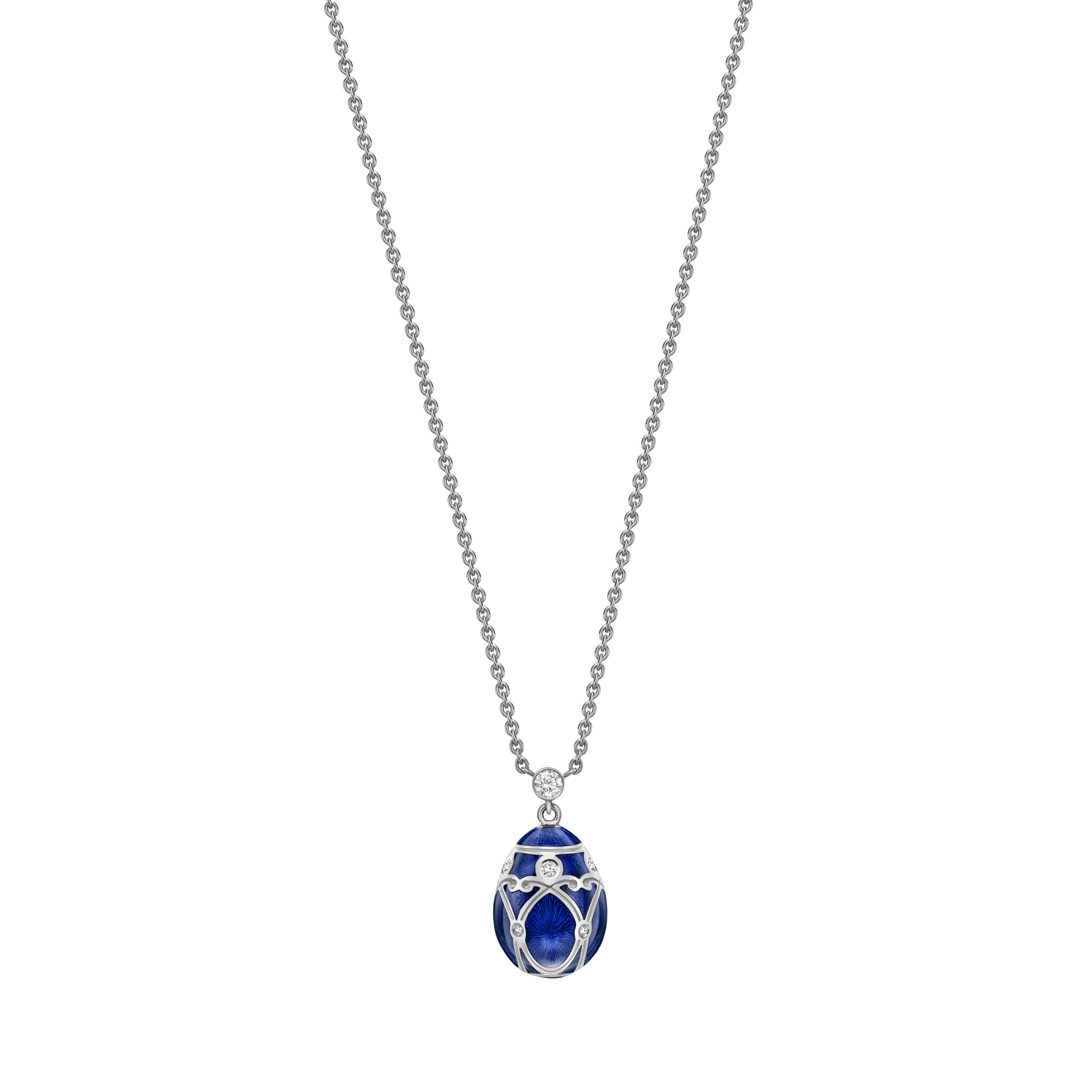 Fabergé Heritage Palais Diamond & Royal Blue Guilloché Enamel Petite Egg Necklace