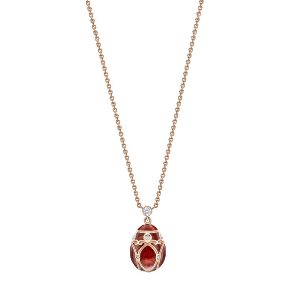 Fabergé Heritage Palais Diamond & Red Guilloché Enamel Petite Egg Necklace