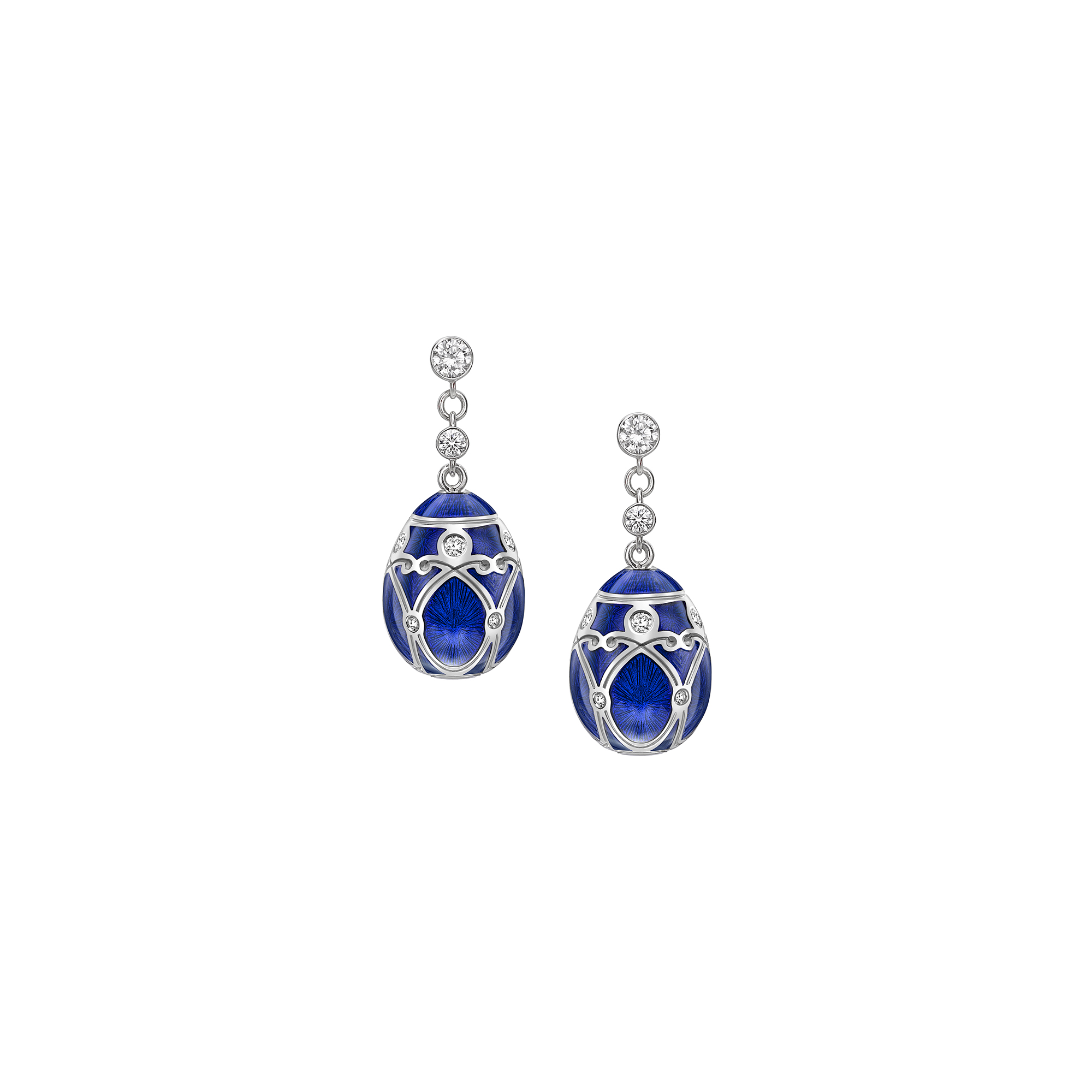 Fabergé Heritage Palais Royal Blue Guilloché Enamel Egg Drop Earrings